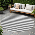 8 Round Charcoal Round Striped Washable Non Skid Indoor Outdoor Area Rug