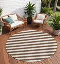 8 Round Chocolate Round Striped Washable Non Skid Indoor Outdoor Area Rug