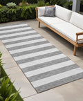 8 Runner Gray and White Striped Washable Non Skid Indoor Outdoor Runner Rug