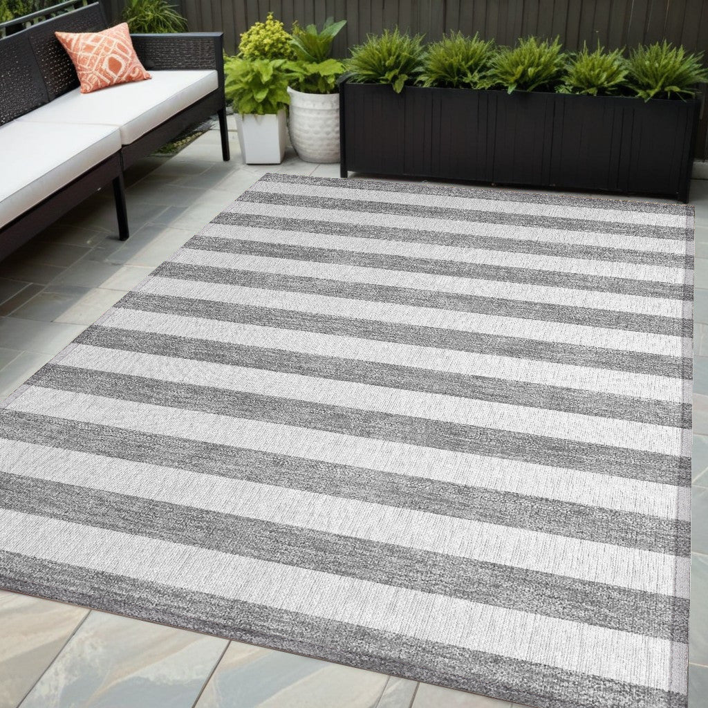 5 X 8 Gray and White Striped Washable Non Skid Indoor Outdoor Area Rug