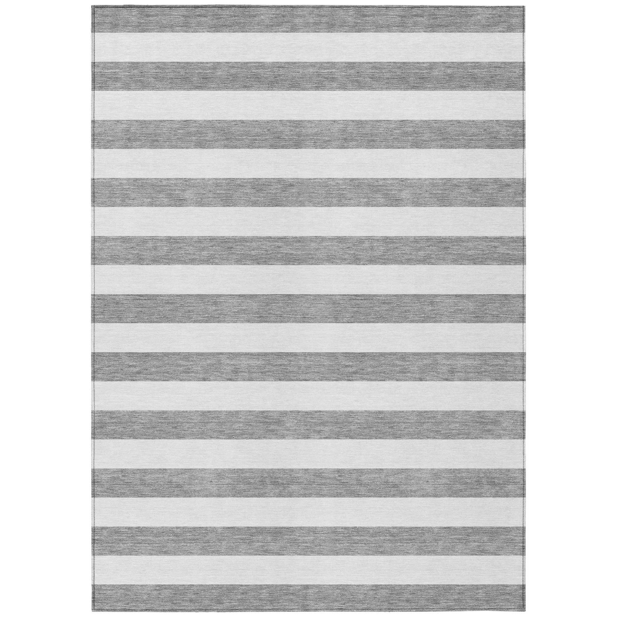 10 X 14 Gray and White Striped Washable Non Skid Indoor Outdoor Area Rug
