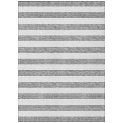10 X 14 Gray and White Striped Washable Non Skid Indoor Outdoor Area Rug