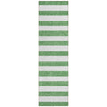 8 Runner Green and White Striped Washable Non Skid Indoor Outdoor Runner Rug