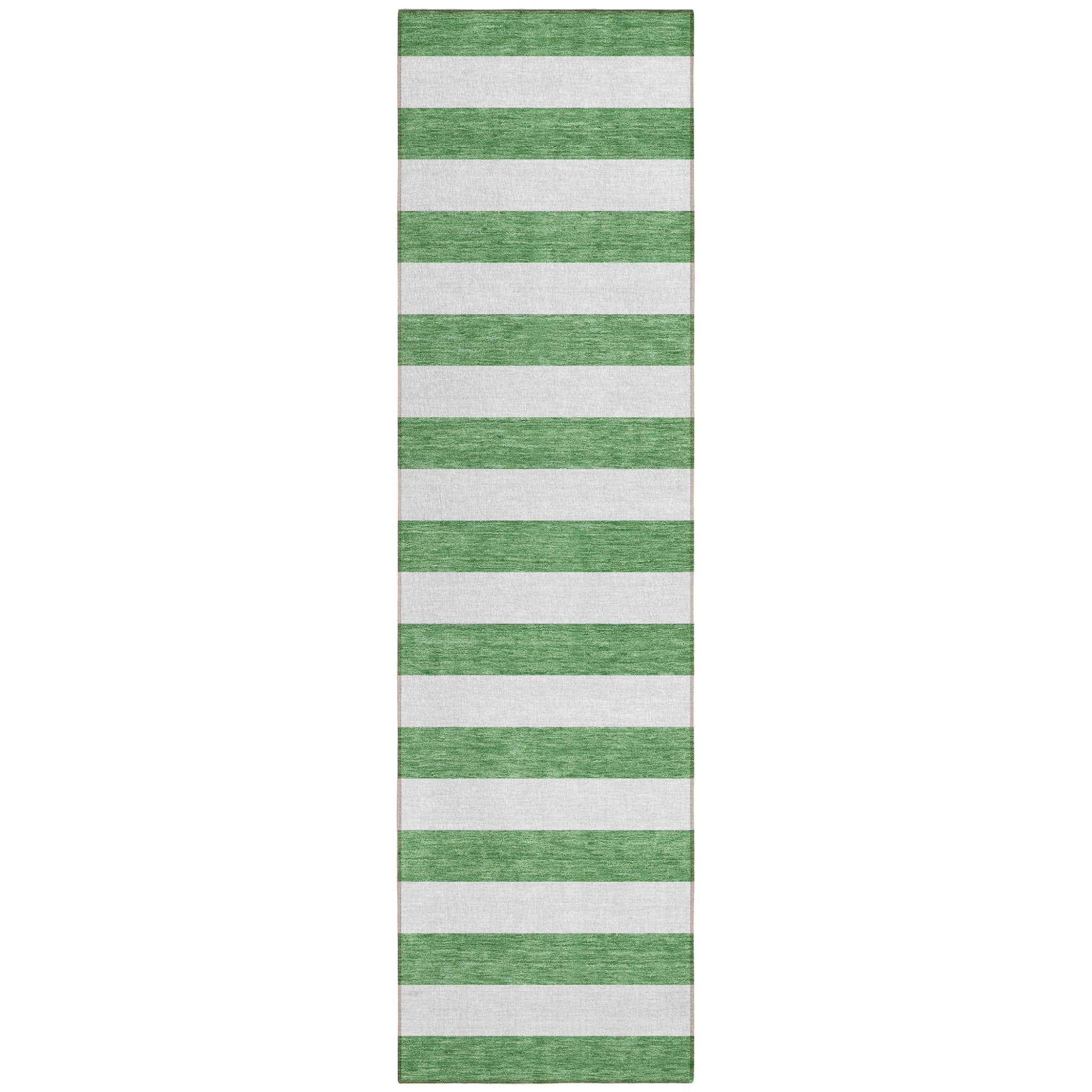 8 Runner Green and White Striped Washable Non Skid Indoor Outdoor Runner Rug