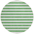 8 Round Green and White Round Striped Washable Non Skid Indoor Outdoor Area Rug