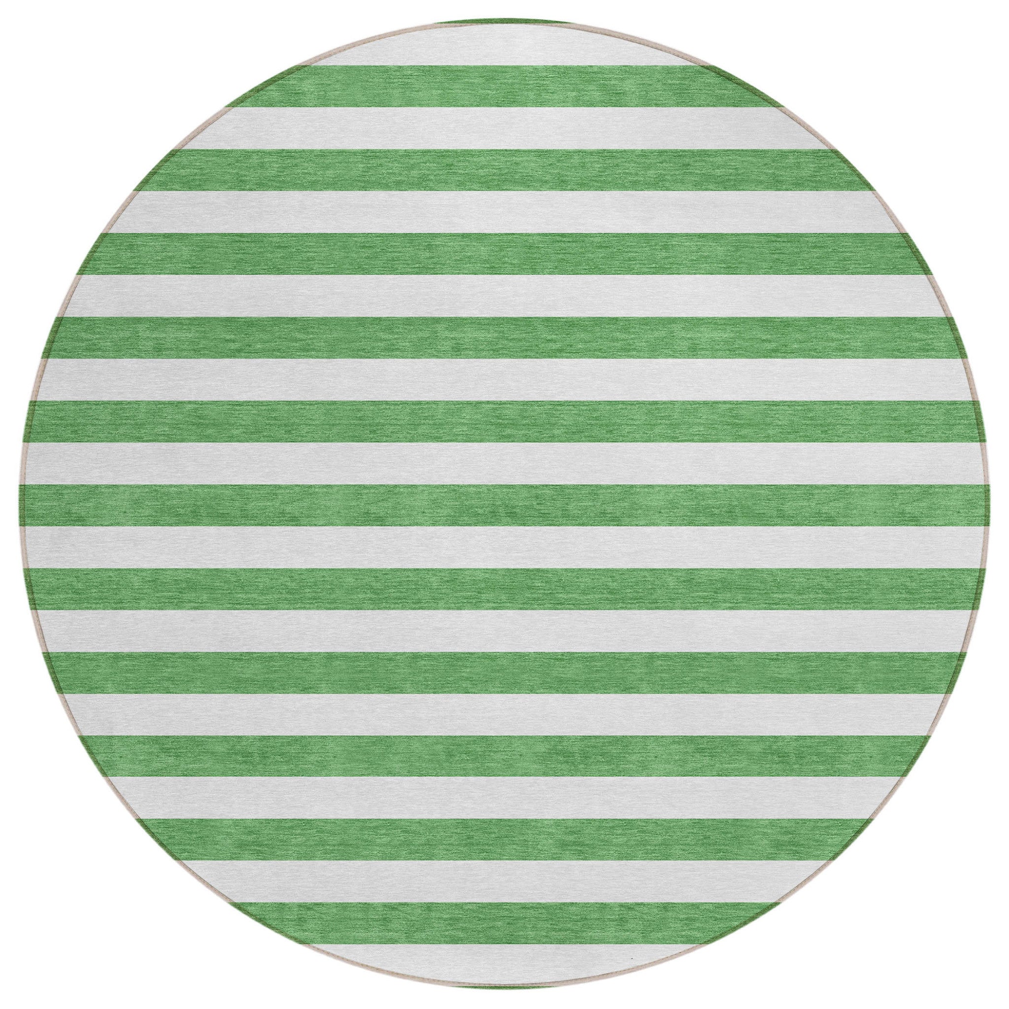 8 Round Green and White Round Striped Washable Non Skid Indoor Outdoor Area Rug