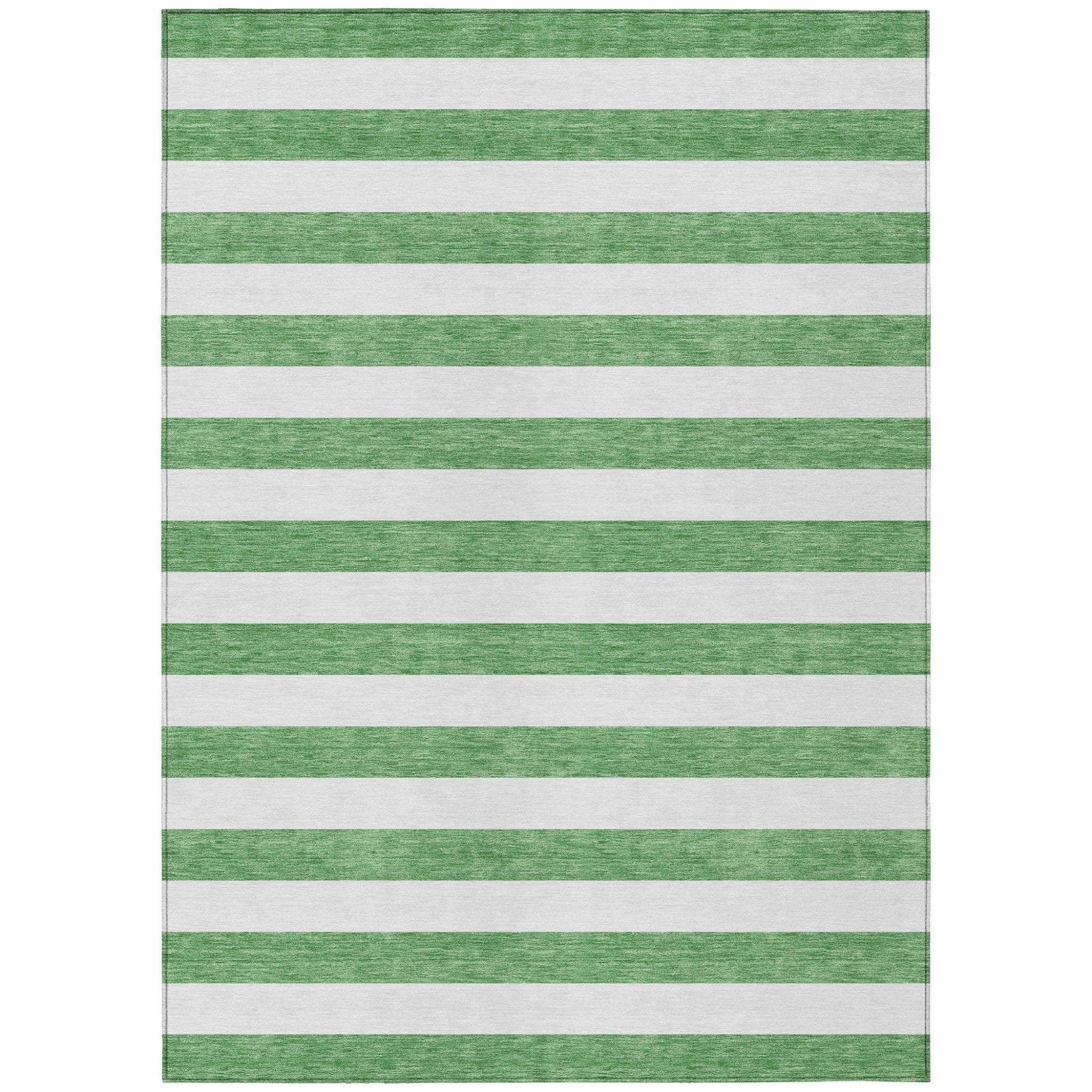 10 X 14 Green and White Striped Washable Non Skid Indoor Outdoor Area Rug