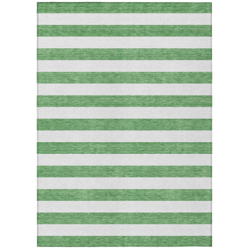 10 X 14 Green and White Striped Washable Non Skid Indoor Outdoor Area Rug