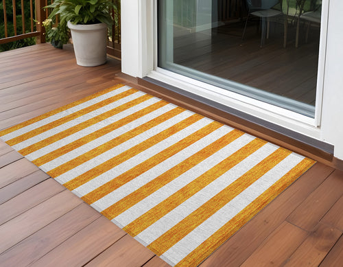 2 X 3 Orange and White Striped Washable Non Skid Indoor Outdoor Area Rug