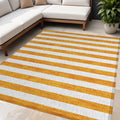 5 X 8 Orange and White Striped Washable Non Skid Indoor Outdoor Area Rug