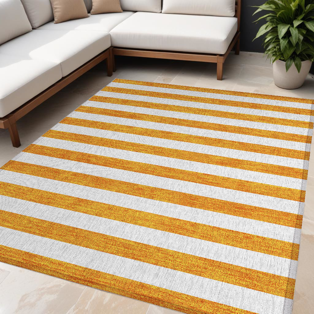 5 X 8 Orange and White Striped Washable Non Skid Indoor Outdoor Area Rug