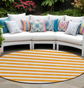 8 Round Orange and White Round Striped Washable Non Skid Indoor Outdoor Area Rug