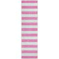8 Runner Pink and White Striped Washable Non Skid Indoor Outdoor Runner Rug