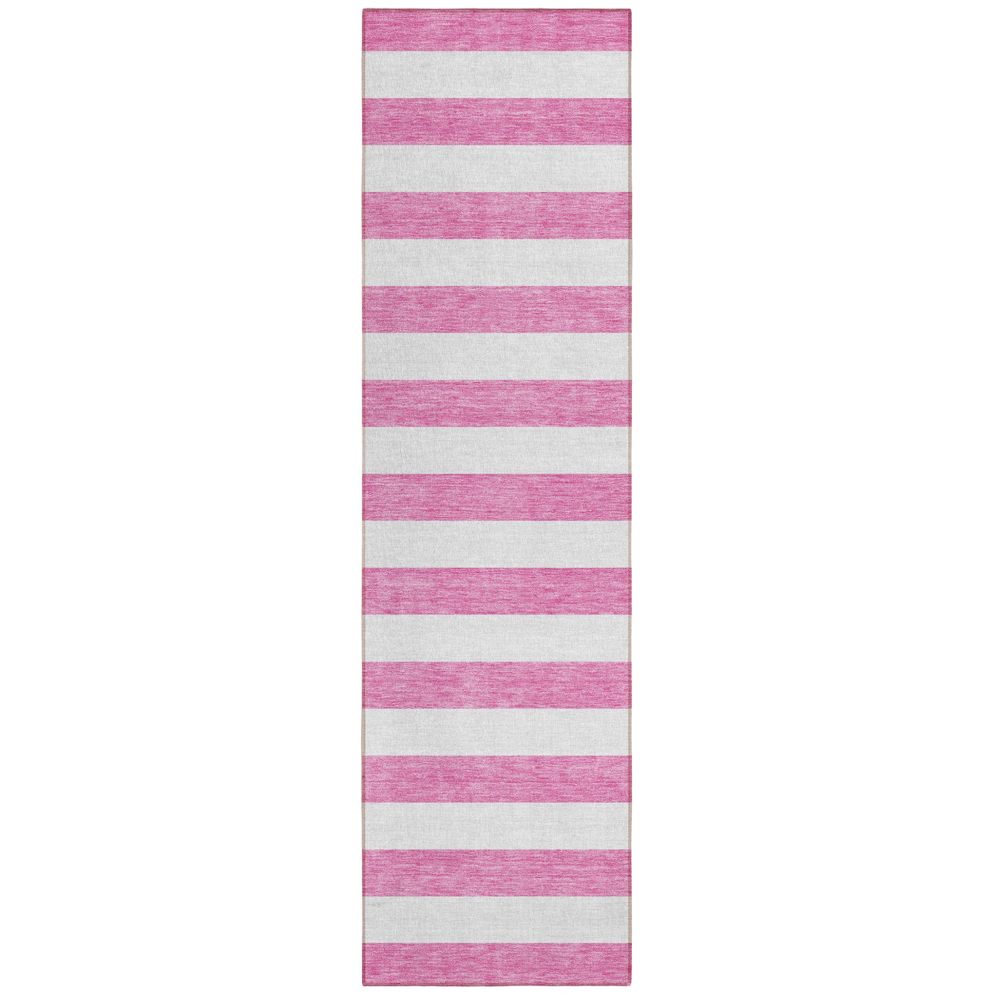 8 Runner Pink and White Striped Washable Non Skid Indoor Outdoor Runner Rug