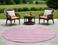 8 Round Pink and White Round Striped Washable Non Skid Indoor Outdoor Area Rug