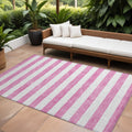 10 X 14 Pink and White Striped Washable Non Skid Indoor Outdoor Area Rug