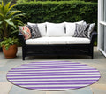 8 Round Purple and White Round Striped Washable Non Skid Indoor Outdoor Area Rug