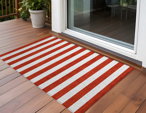 2 X 3 Red and White Striped Washable Non Skid Indoor Outdoor Area Rug