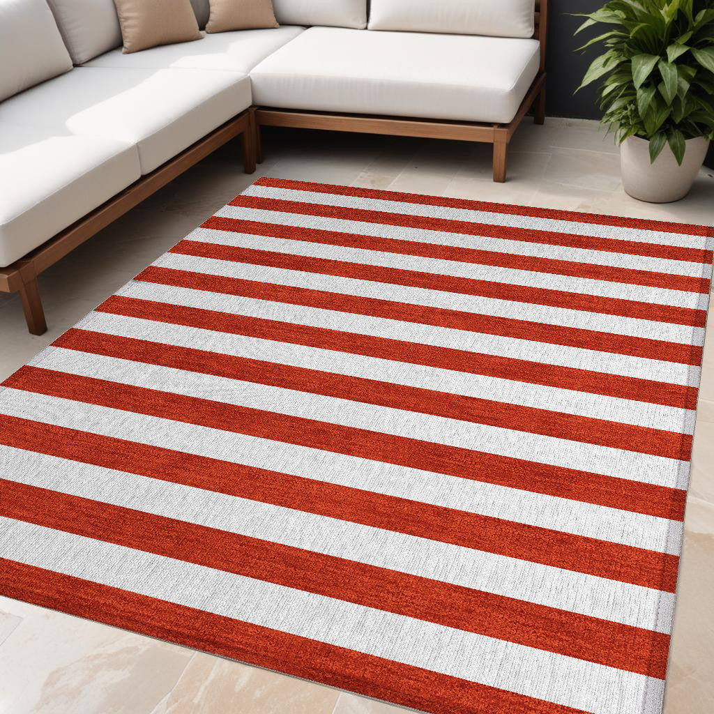 5 X 8 Red and White Striped Washable Non Skid Indoor Outdoor Area Rug