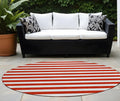 8 Round Red and White Round Striped Washable Non Skid Indoor Outdoor Area Rug