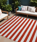 10 X 14 Red and White Striped Washable Non Skid Indoor Outdoor Area Rug