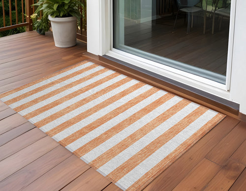 2 X 3 Salmon Striped Washable Non Skid Indoor Outdoor Area Rug