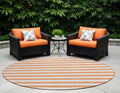 8 Round Salmon Round Striped Washable Non Skid Indoor Outdoor Area Rug