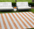 10 X 14 Salmon Striped Washable Non Skid Indoor Outdoor Area Rug