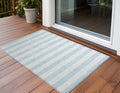 3 X 5 Sky Blue Striped Washable Non Skid Indoor Outdoor Area Rug