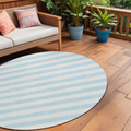 8 Round Sky Blue Round Striped Washable Non Skid Indoor Outdoor Area Rug