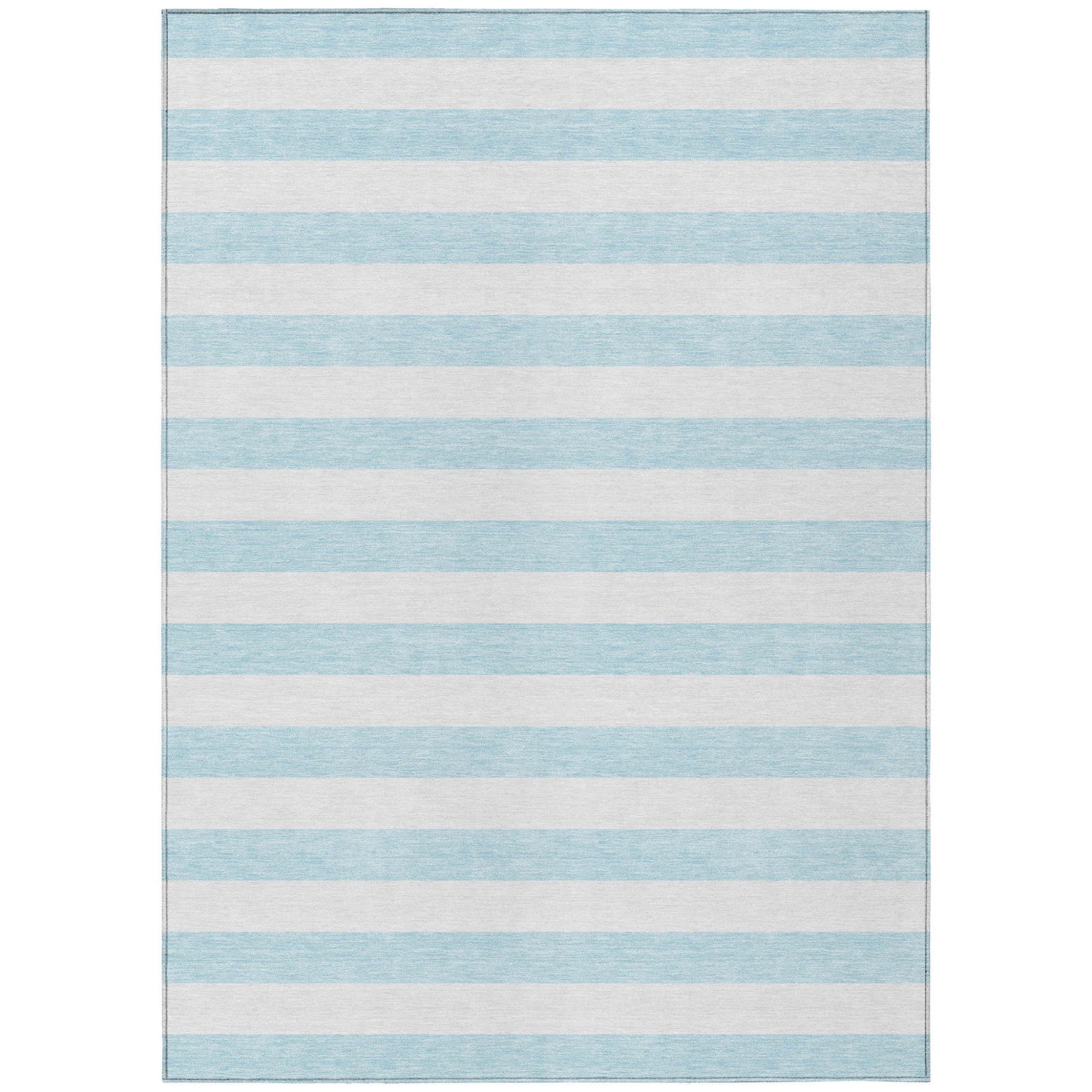 9 X 12 Sky Blue Striped Washable Non Skid Indoor Outdoor Area Rug