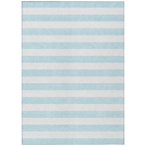 10 X 14 Sky Blue Striped Washable Non Skid Indoor Outdoor Area Rug