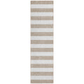8 Runner Taupe and White Striped Washable Non Skid Indoor Outdoor Runner Rug
