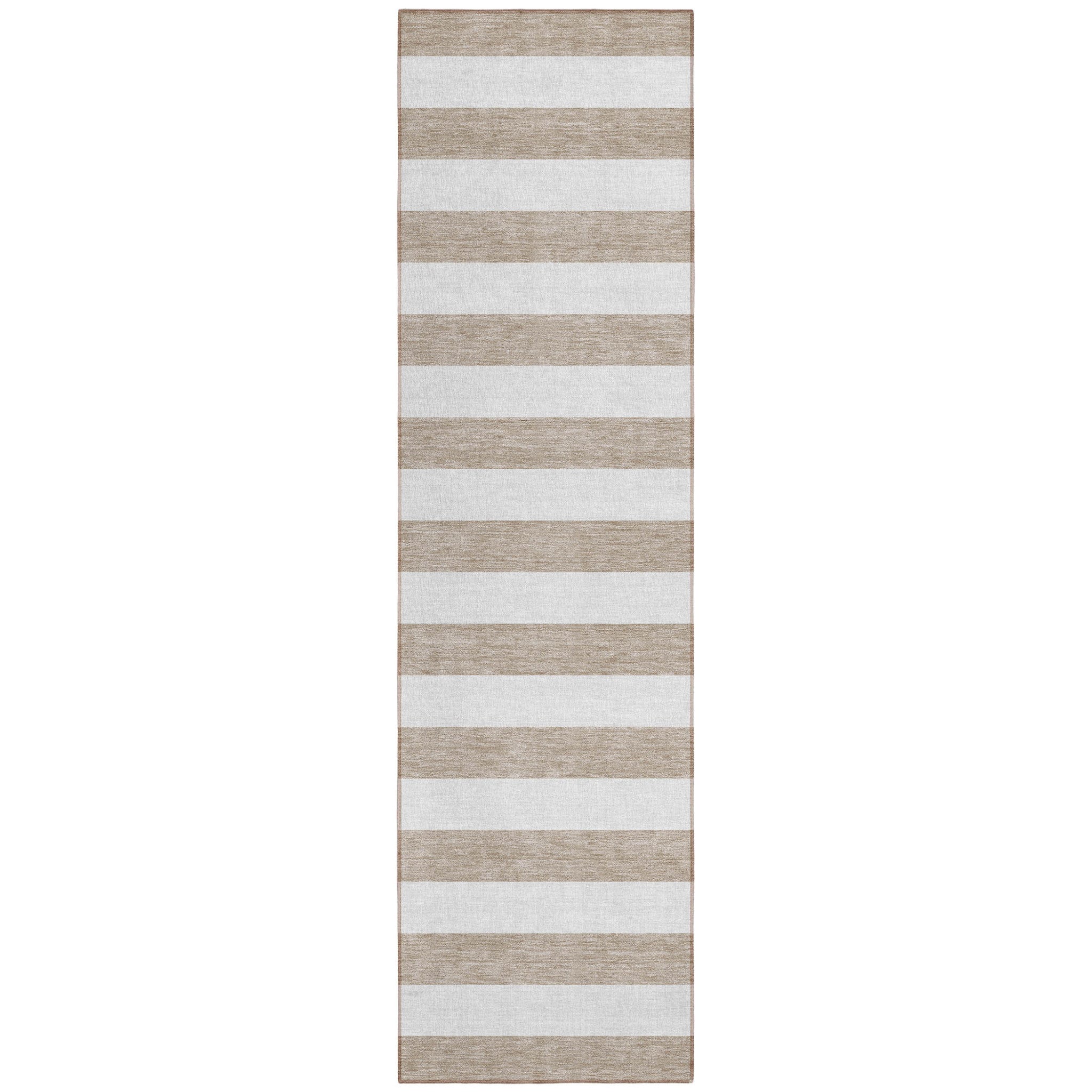 8 Runner Taupe and White Striped Washable Non Skid Indoor Outdoor Runner Rug