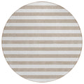 8 Round Taupe and White Round Striped Washable Non Skid Indoor Outdoor Area Rug