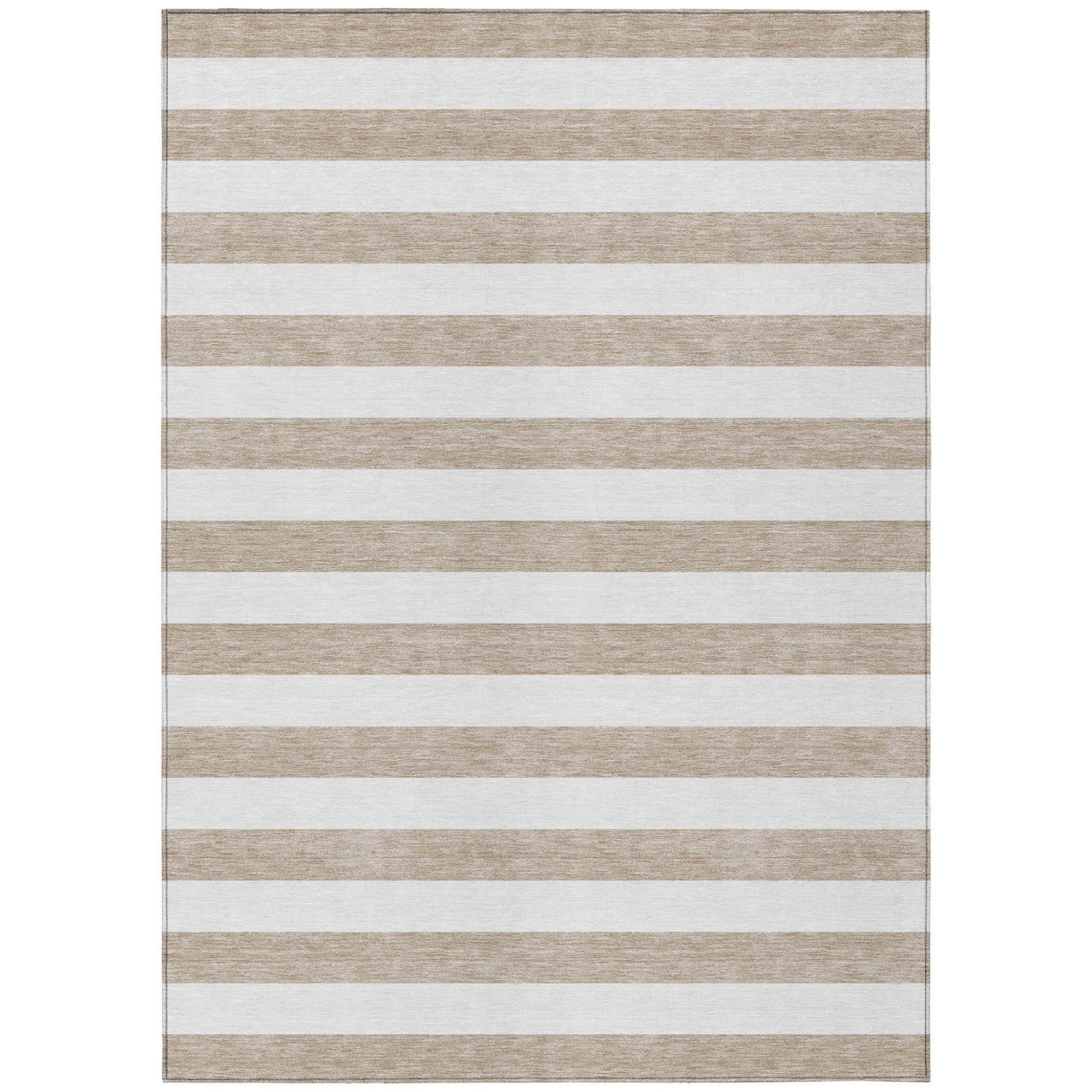 8 X 10 Taupe and White Striped Washable Non Skid Indoor Outdoor Area Rug