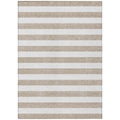 10 X 14 Taupe and White Striped Washable Non Skid Indoor Outdoor Area Rug