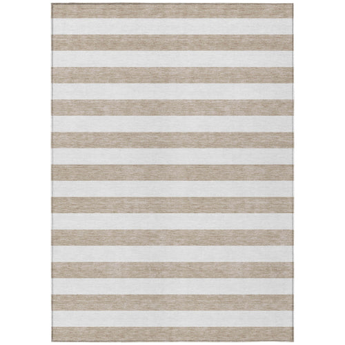 10 X 14 Taupe and White Striped Washable Non Skid Indoor Outdoor Area Rug