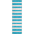8 Runner Teal Striped Washable Non Skid Indoor Outdoor Runner Rug