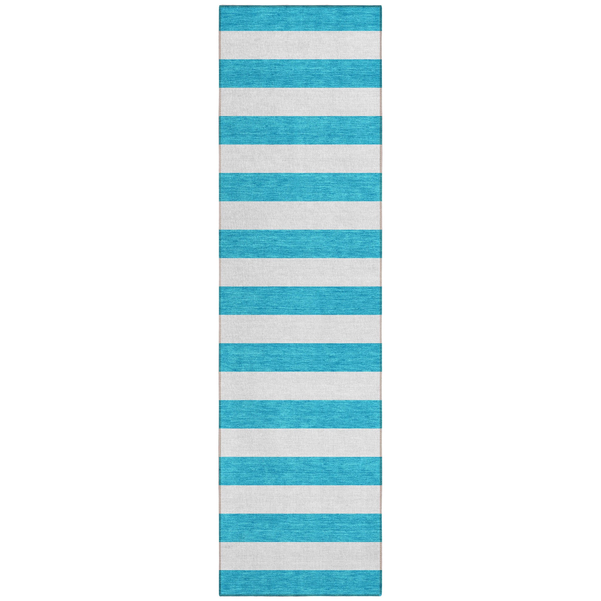 8 Runner Teal Striped Washable Non Skid Indoor Outdoor Runner Rug