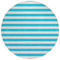 8 Round Teal Round Striped Washable Non Skid Indoor Outdoor Area Rug