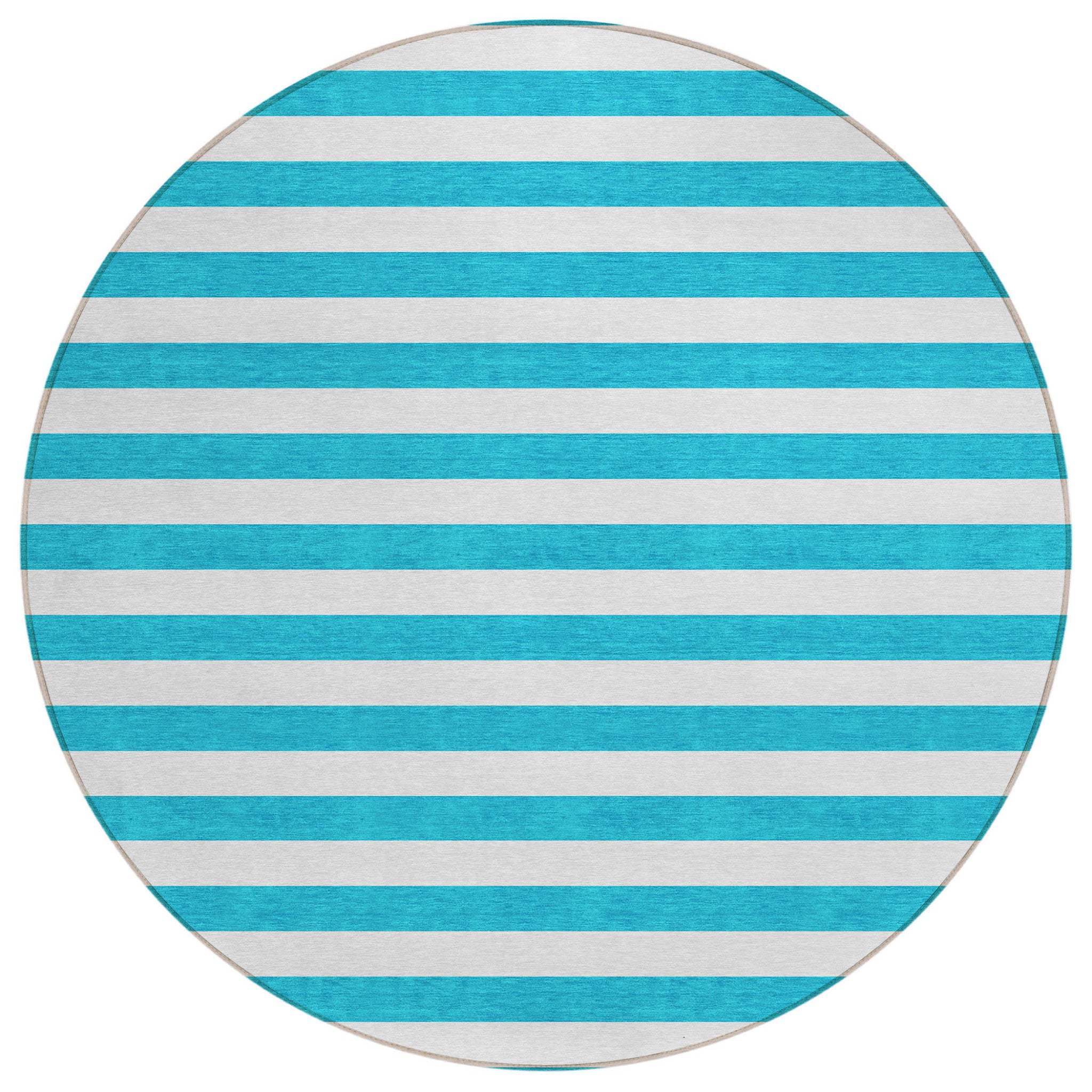 8 Round Teal Round Striped Washable Non Skid Indoor Outdoor Area Rug