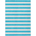 8 X 10 Teal Striped Washable Non Skid Indoor Outdoor Area Rug