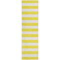 8 Runner Yellow and White Striped Washable Non Skid Indoor Outdoor Runner Rug