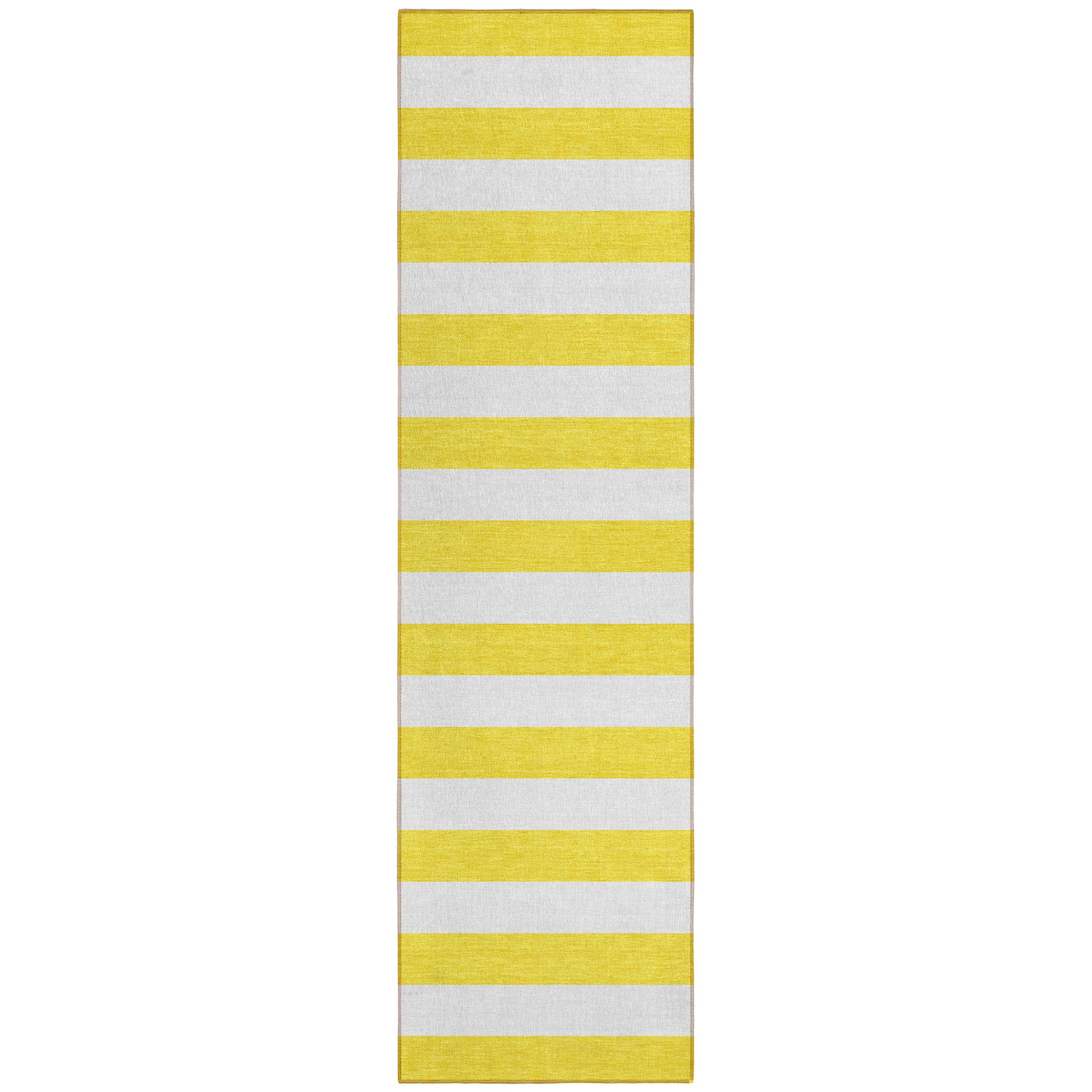 8 Runner Yellow and White Striped Washable Non Skid Indoor Outdoor Runner Rug