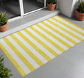 3 X 5 Yellow and White Striped Washable Non Skid Indoor Outdoor Area Rug
