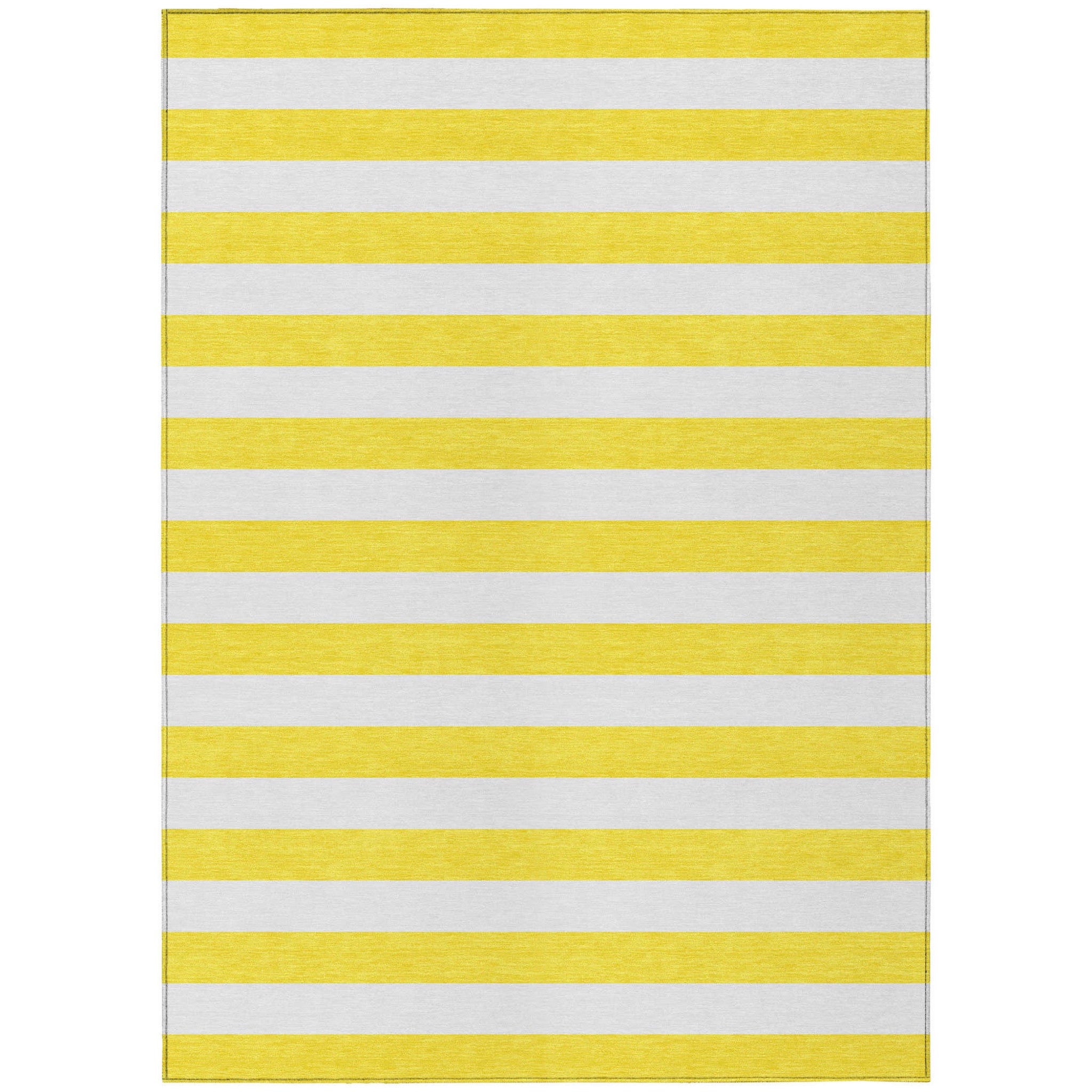 5 X 8 Yellow and White Striped Washable Non Skid Indoor Outdoor Area Rug