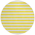 8 Round Yellow and White Round Striped Washable Non Skid Indoor Outdoor Area Rug