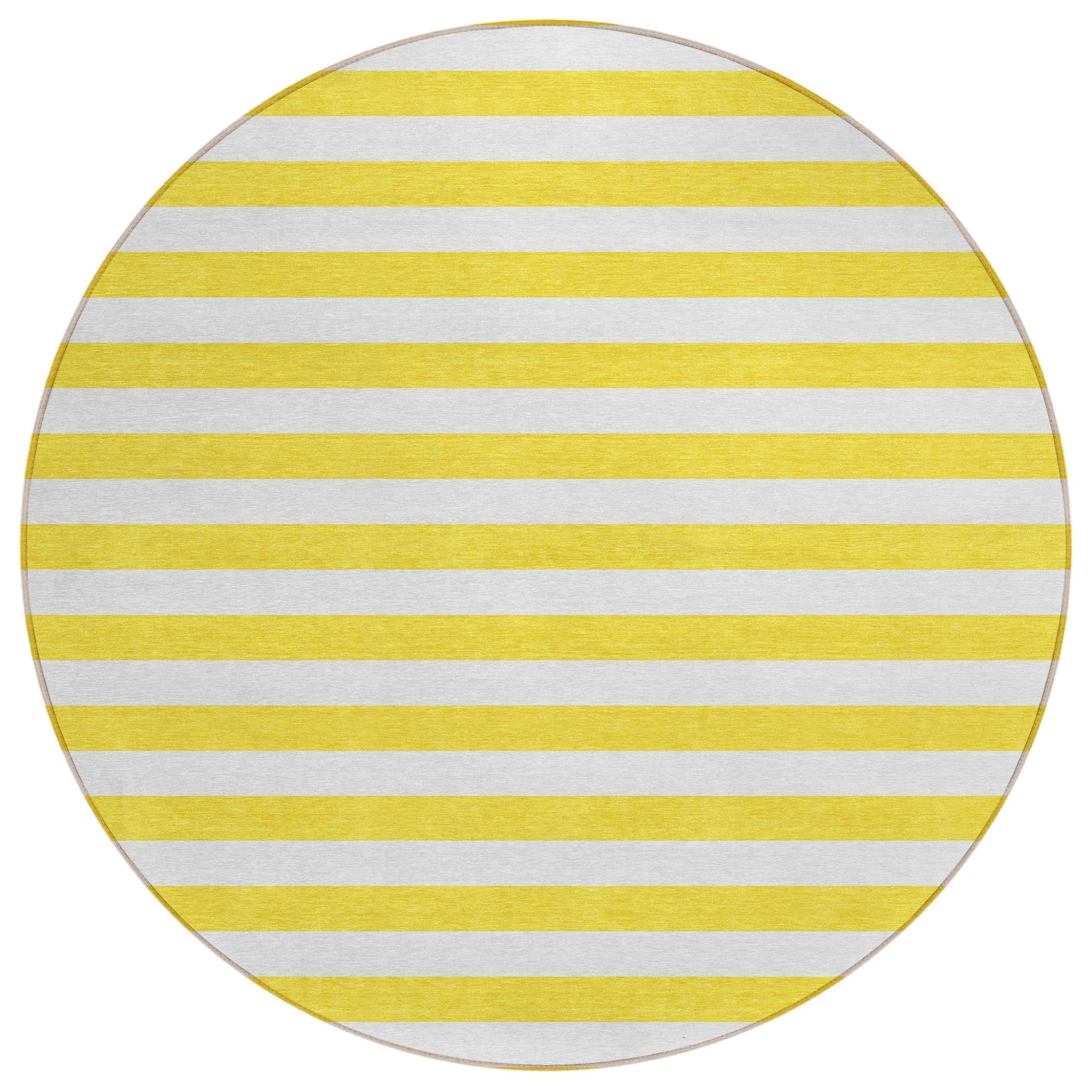 8 Round Yellow and White Round Striped Washable Non Skid Indoor Outdoor Area Rug