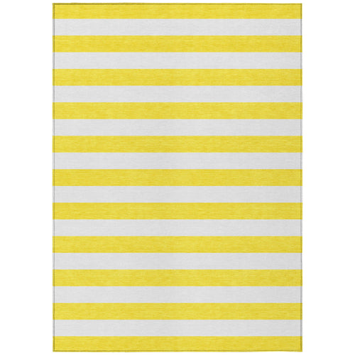 10 X 14 Yellow and White Striped Washable Non Skid Indoor Outdoor Area Rug